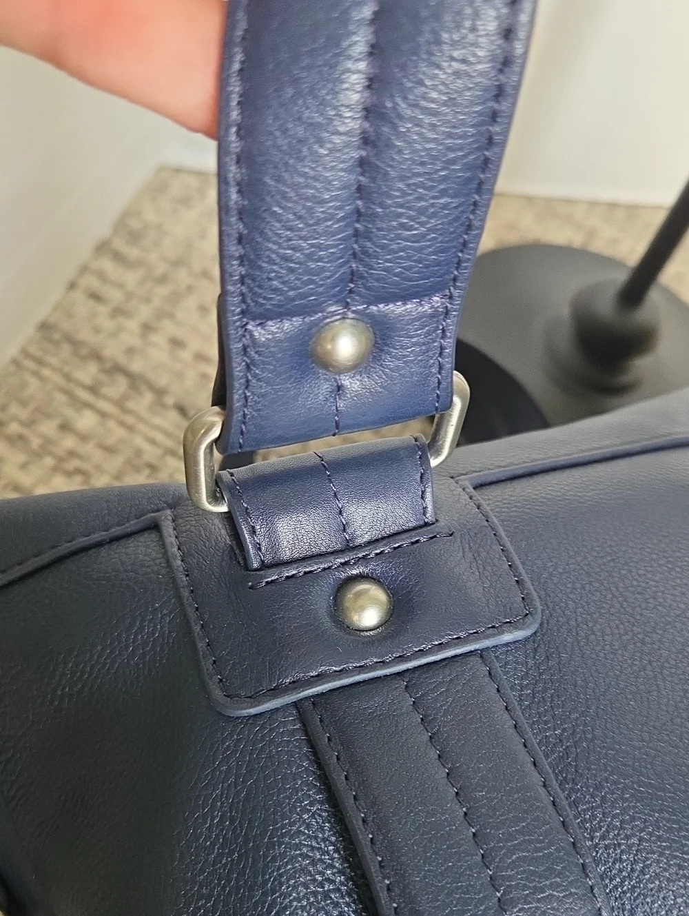 ECCO Navy Blue Hrained Leather Top-Handle Satchel Bag